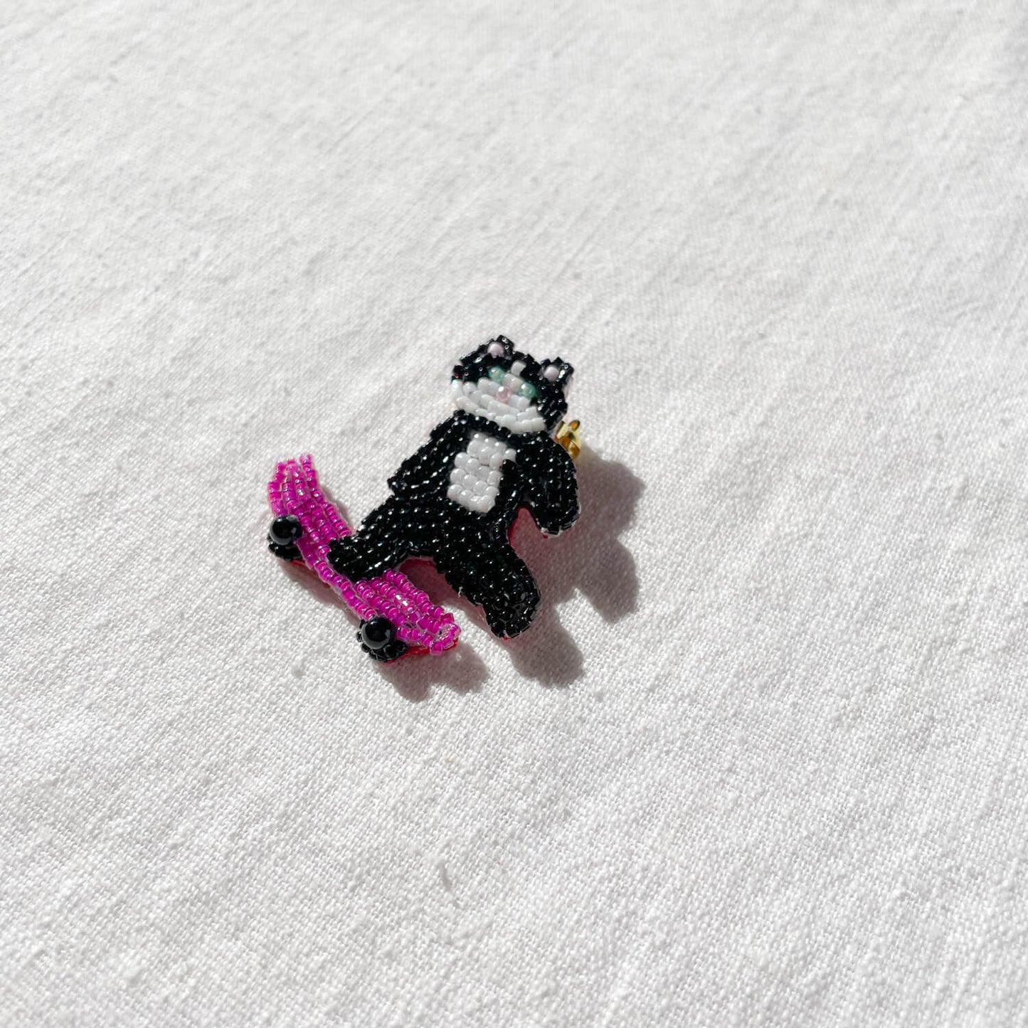 Brooch - Skateboarding Cat