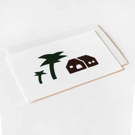 Screen Printed Card Small - Palm Tree & House