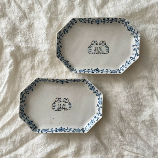 Plate - Two Cats Octagon