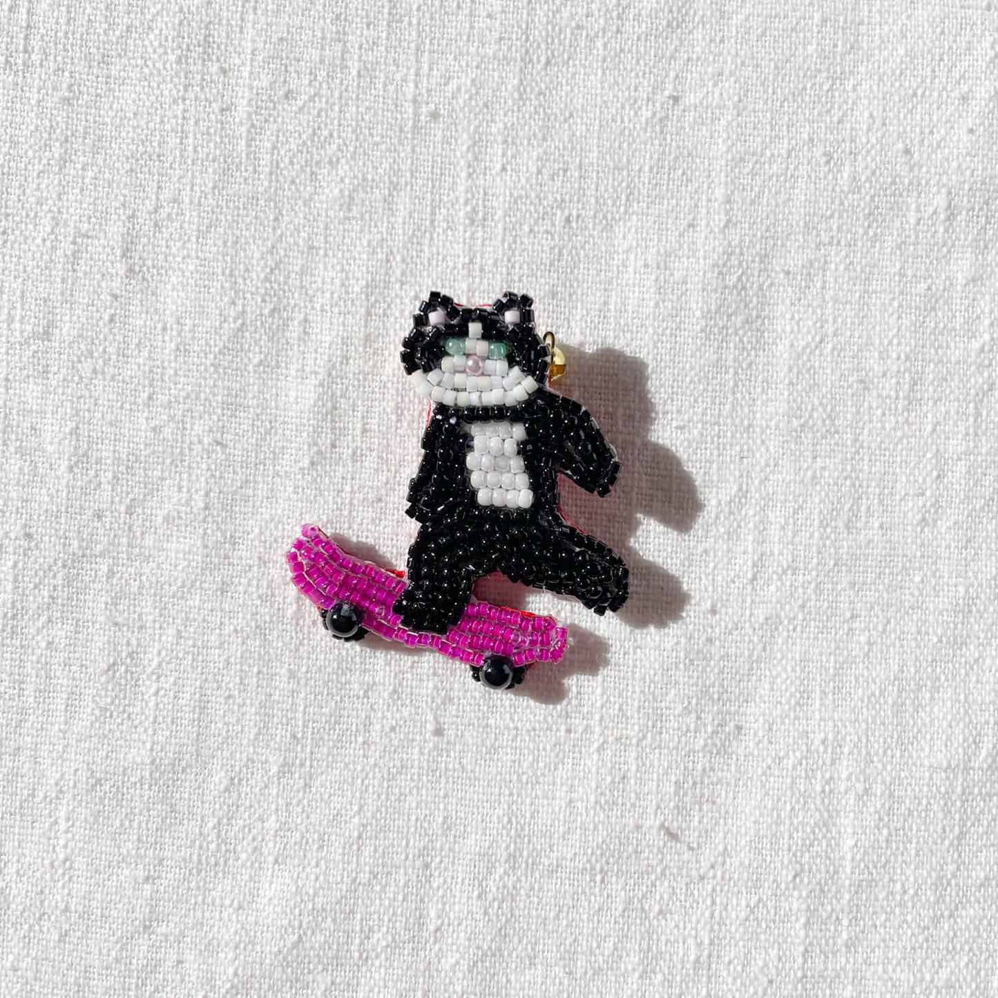 Brooch - Skateboarding Cat